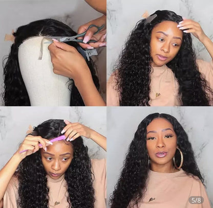 Peruvian Curly Wig Remy Hair 180 Density Curly Frontal Lace Wigs for Women 4x4 Lace Closure Wig Humain Hair Lace Wig Blackmoon