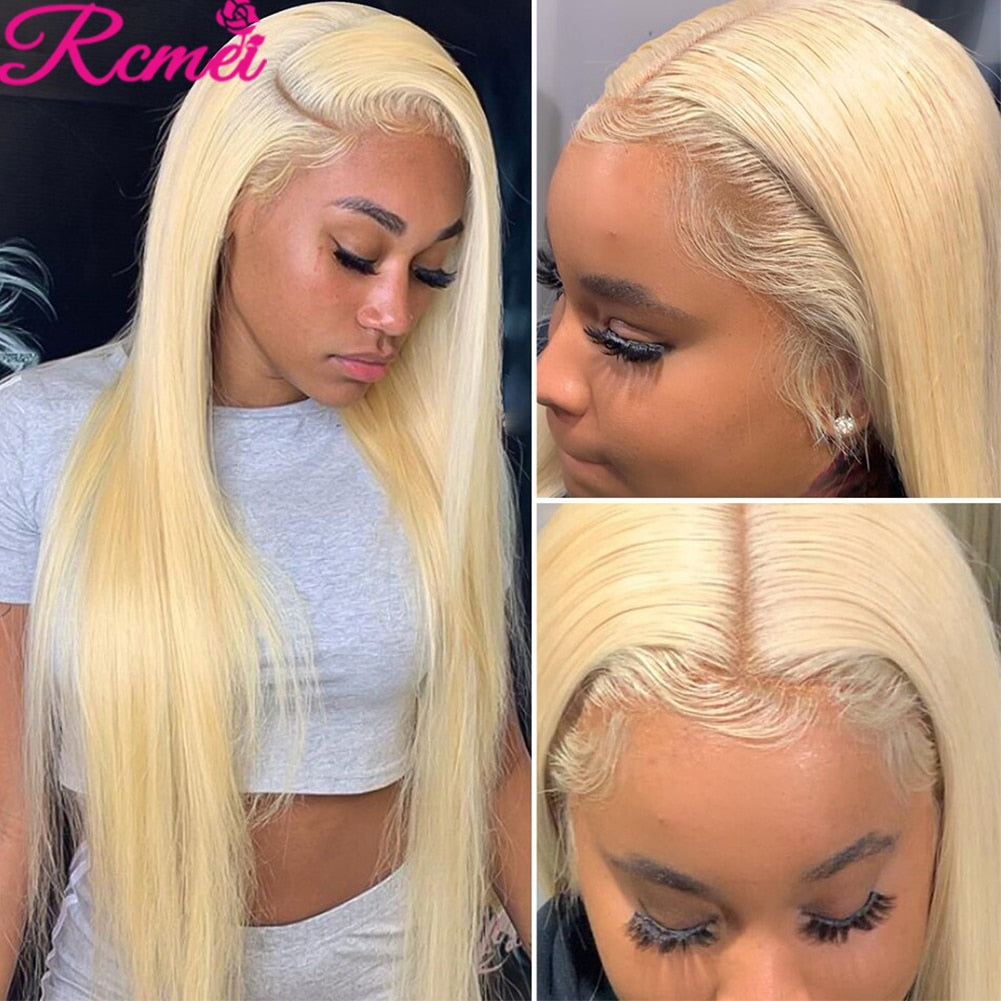13x4 38'' 613 Blonde Lace Front Human Hair Wigs Brazilian Straight 613 Transparent Lace Frontal Wig With Baby Hair Remy Wig 150%